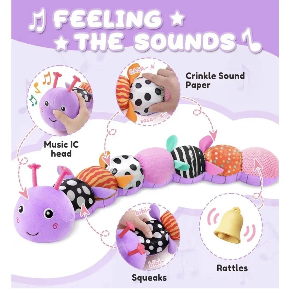 Baby Sensory Musical Caterpillar Toy Purple Infant Crinkle Plush Growth Chart